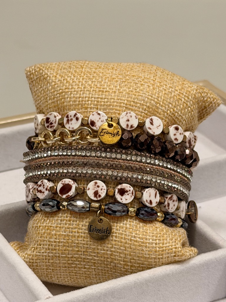 Erimish Brown And Cream Multi-Strand Beaded Bracelet Stack